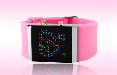 女の子 LED デジタルの腕時計、青いシリコーンの革紐の電子腕時計