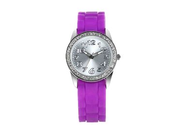 防水ダイヤモンドの女性をゼリー状にして下さい Silicone Wristband Watches Hermosa のピンクの革紐